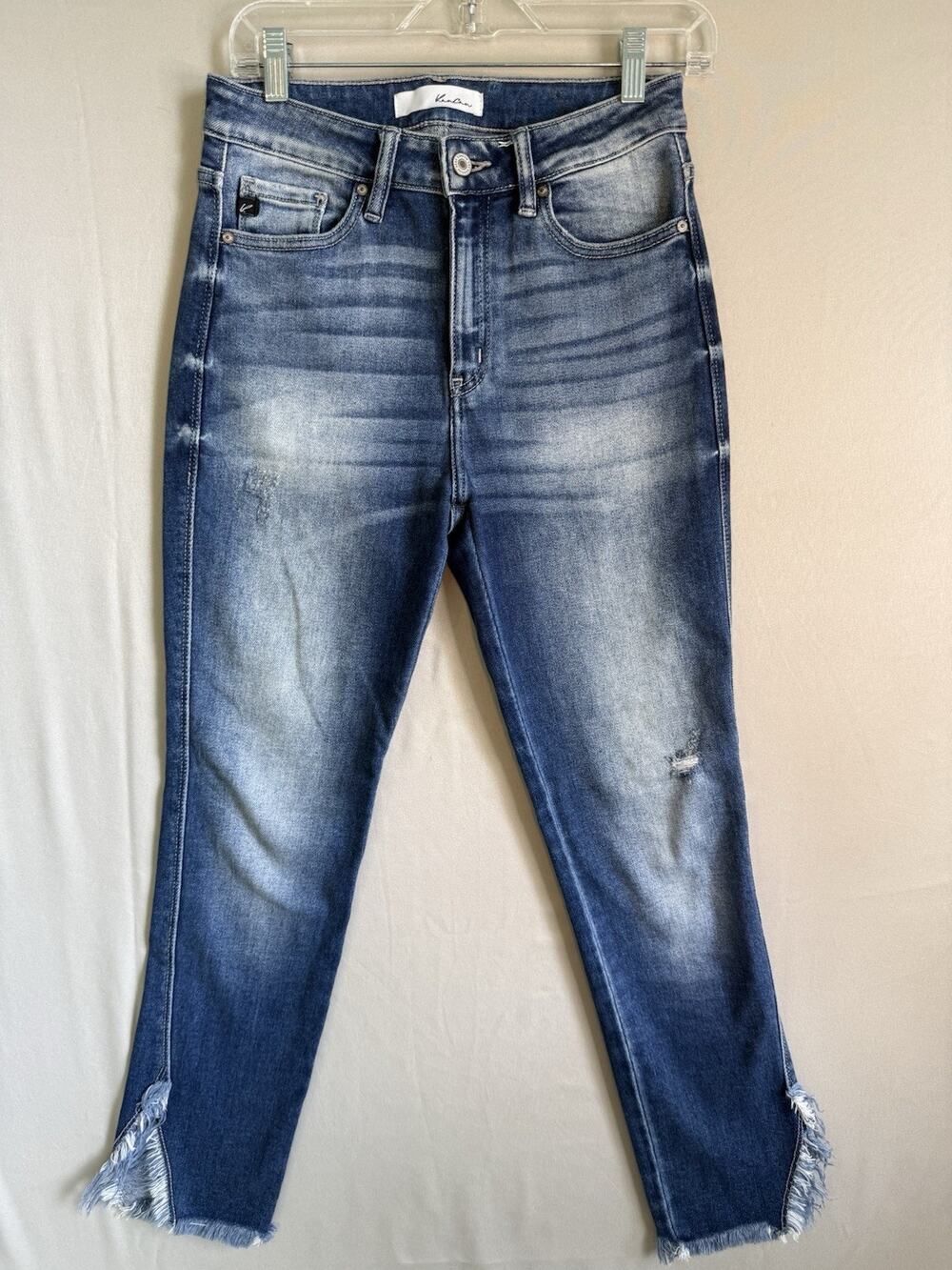 KanCan Jeans Womens 7/27 High Rise Skinny Raw Hem Ankle Distressed Blue